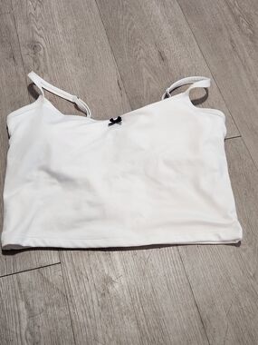 ​Gilly Hicks White Bow Strappy Crop Top Sports Bra Tank L